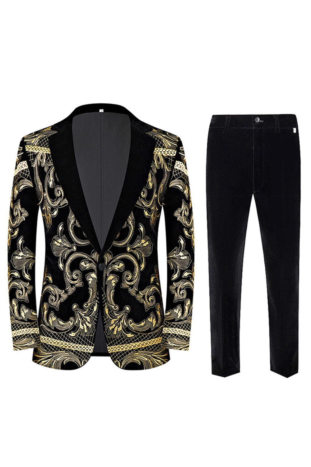 Jacquard Dourado Masculino 2 Peças Notched Lapela Prom Ternos