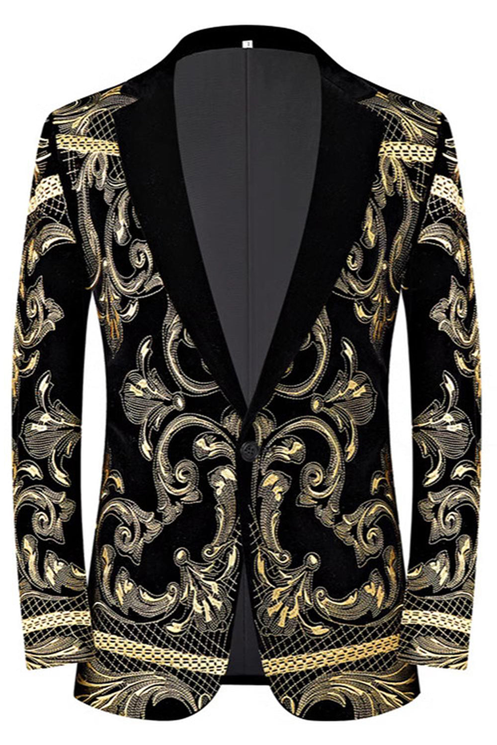 Jacquard Dourado Masculino 2 Peças Notched Lapela Prom Ternos