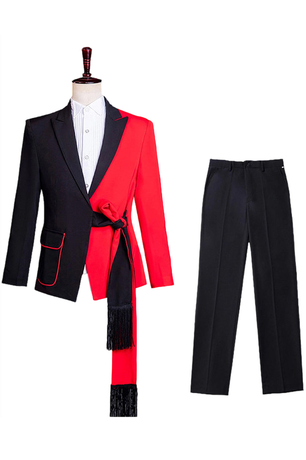 Preto e Vermelho 2 Piece Peak Lapel Terno Masculino com Sash