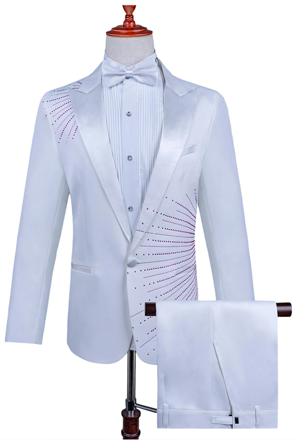 2 Piece Pico Lapela Um Botão Terno Masculino Preto com Missangas