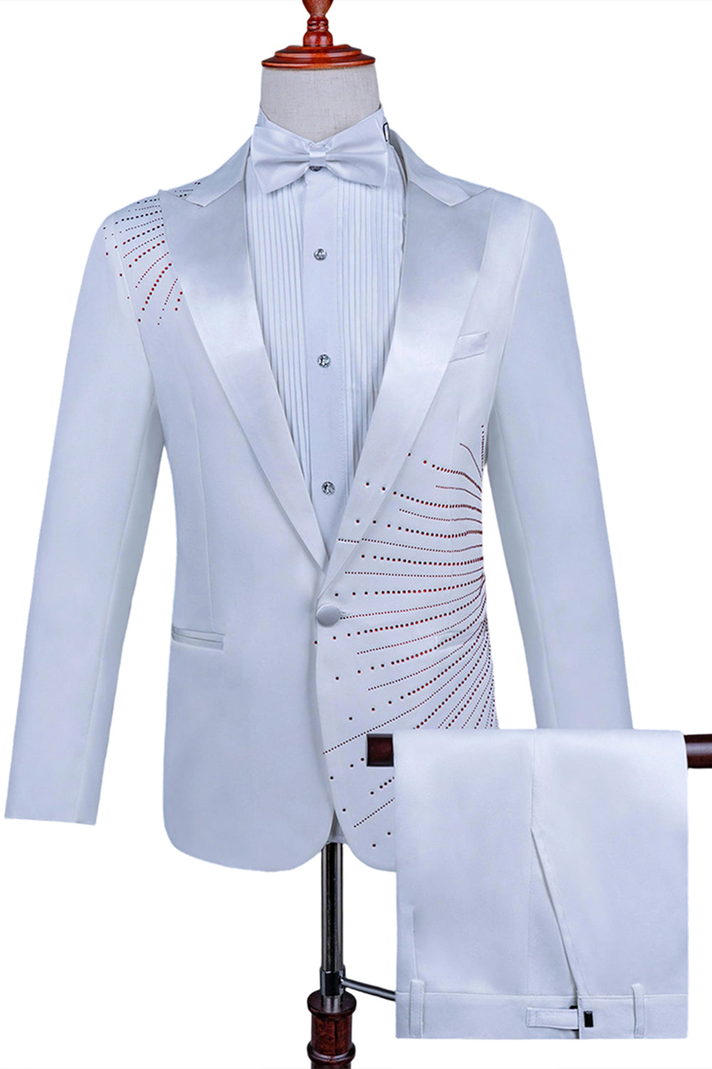 2 Piece Pico Lapela Um Botão Terno Masculino Preto com Missangas