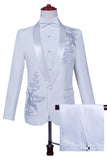 Xale Branco Lapela Slim Fit 2 Peças Terno de Baile de Formatura Masculino com Missangas