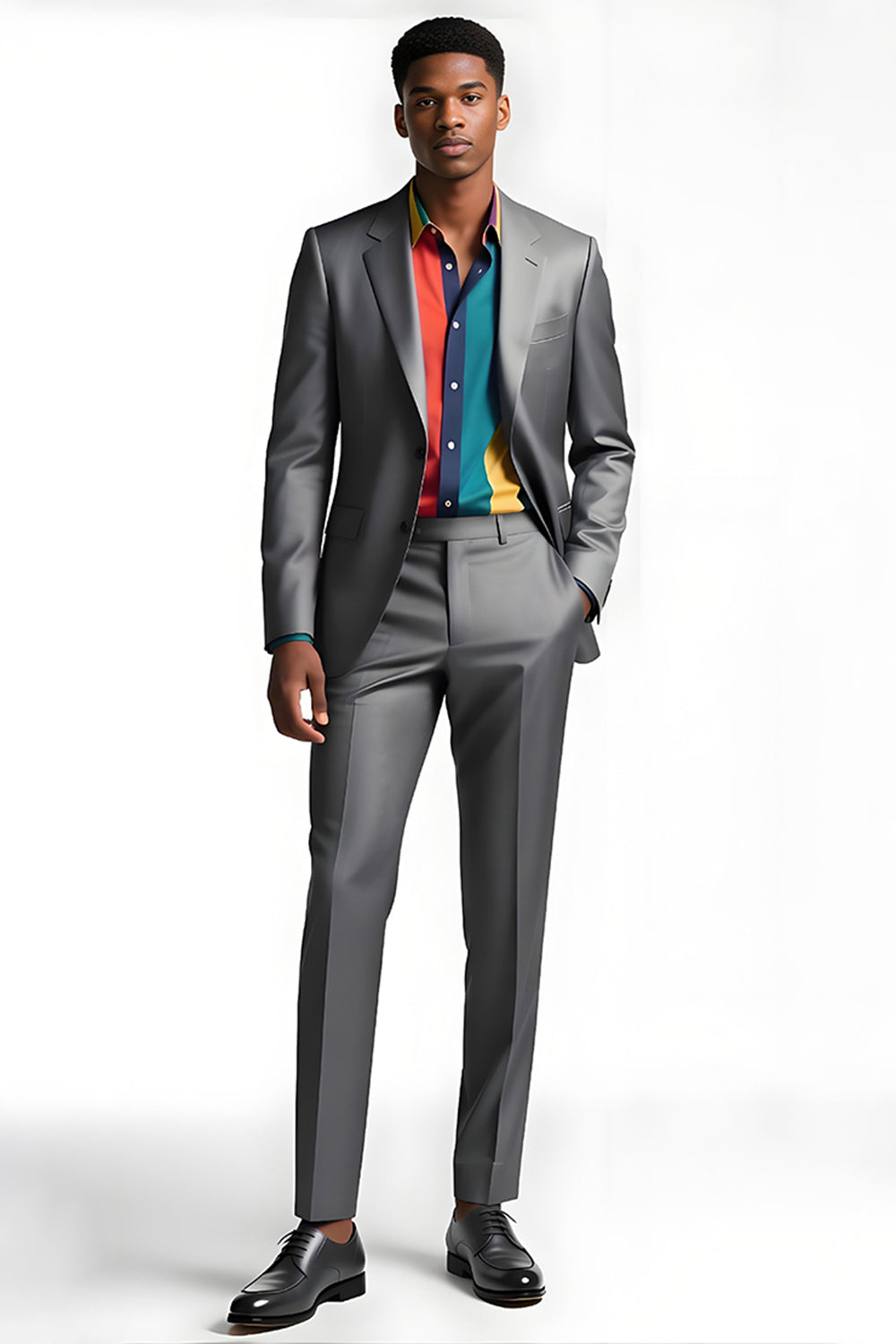 Lapela Notched 2 peças prata cinza formal ternos de negócios