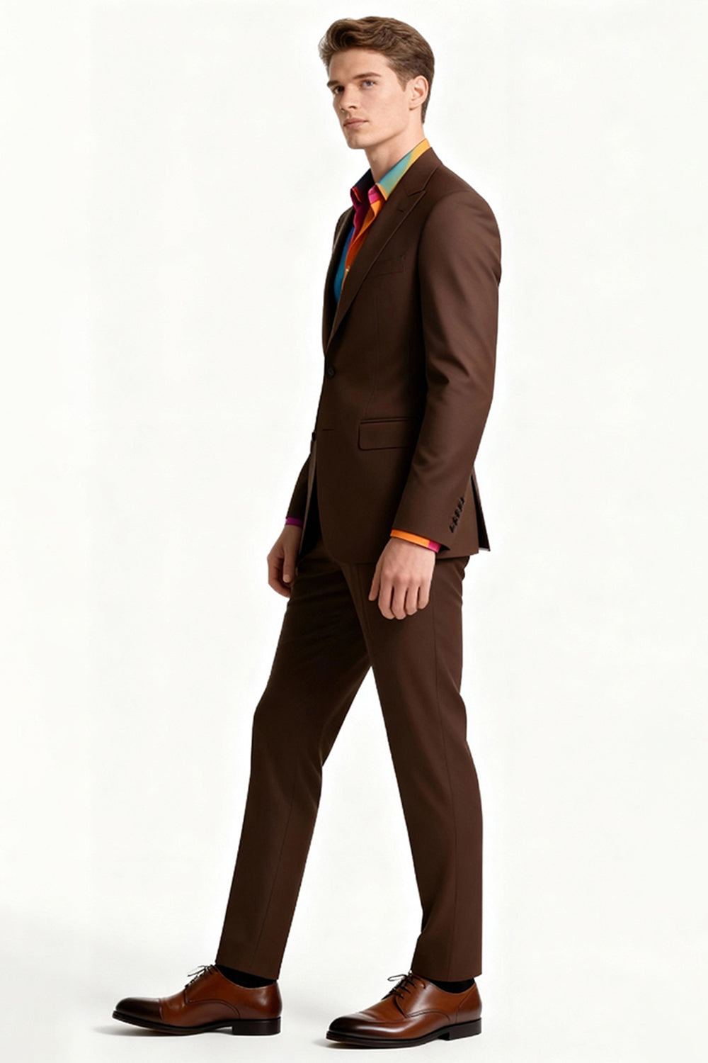 Brown Peak Lapel 2 Peça Single Breasted Ternos Masculinos
