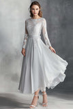 Chiffon Cinza Uma Linha Mãe do Vestido de Noiva com Apliques de Renda
