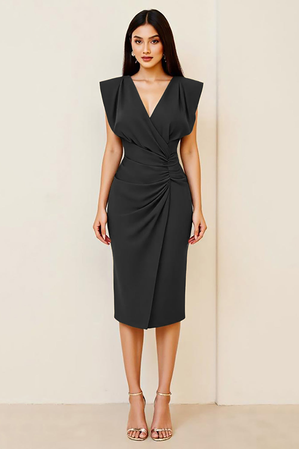 Oliva Bodycon Decote em V Midi Vestidos Cerimónia