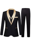Preto e Champagne Xaile Lapela 3 Peças Slim Fit Masculino Prom Suits
