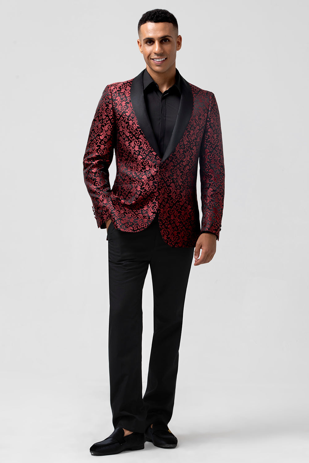 Vermelho 2 Peças Jacquard Xaile Lapela Fatos de Casamento Masculinos