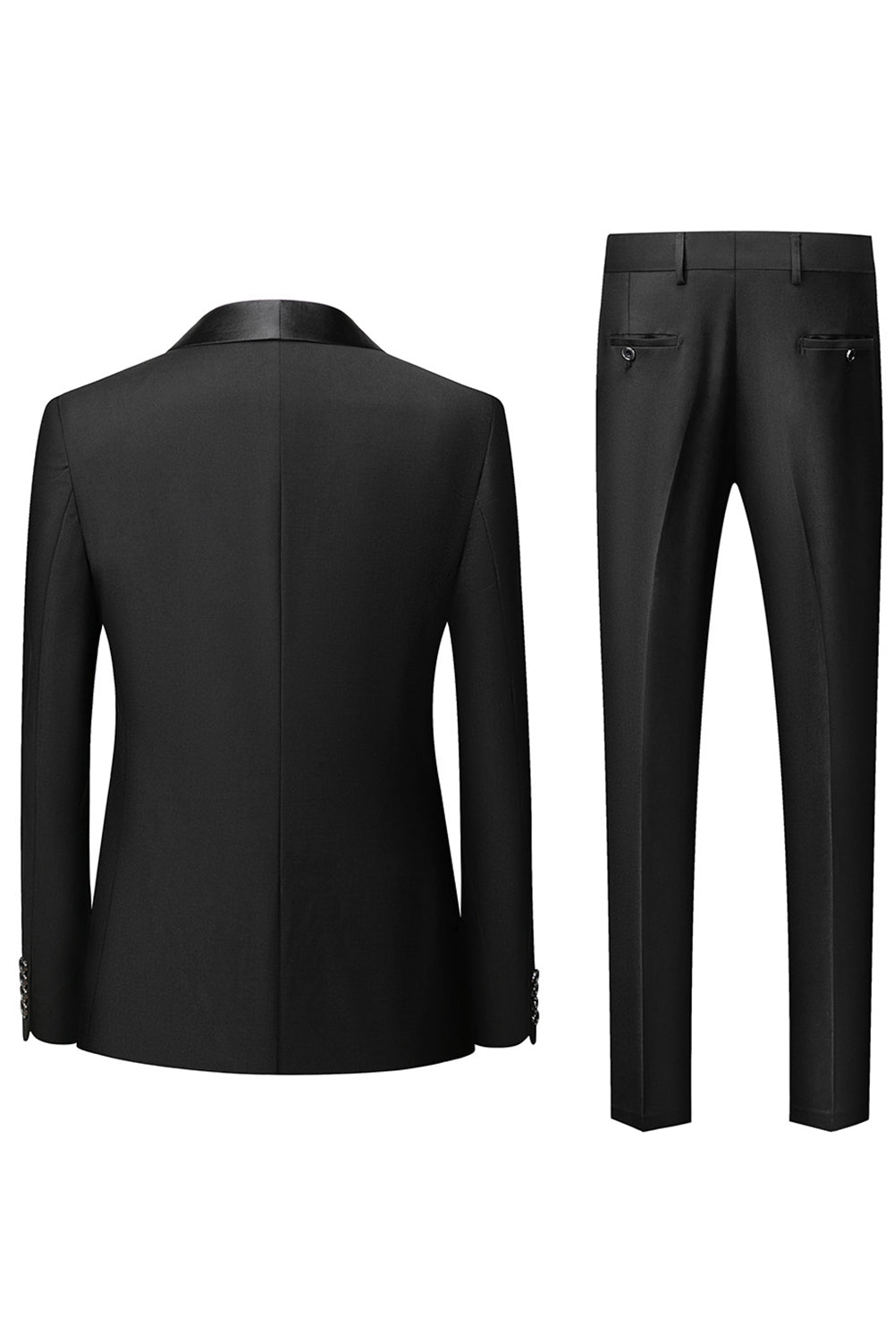Xale Preto Lapela 3-Peças Slim Fit Ternos Masculinos