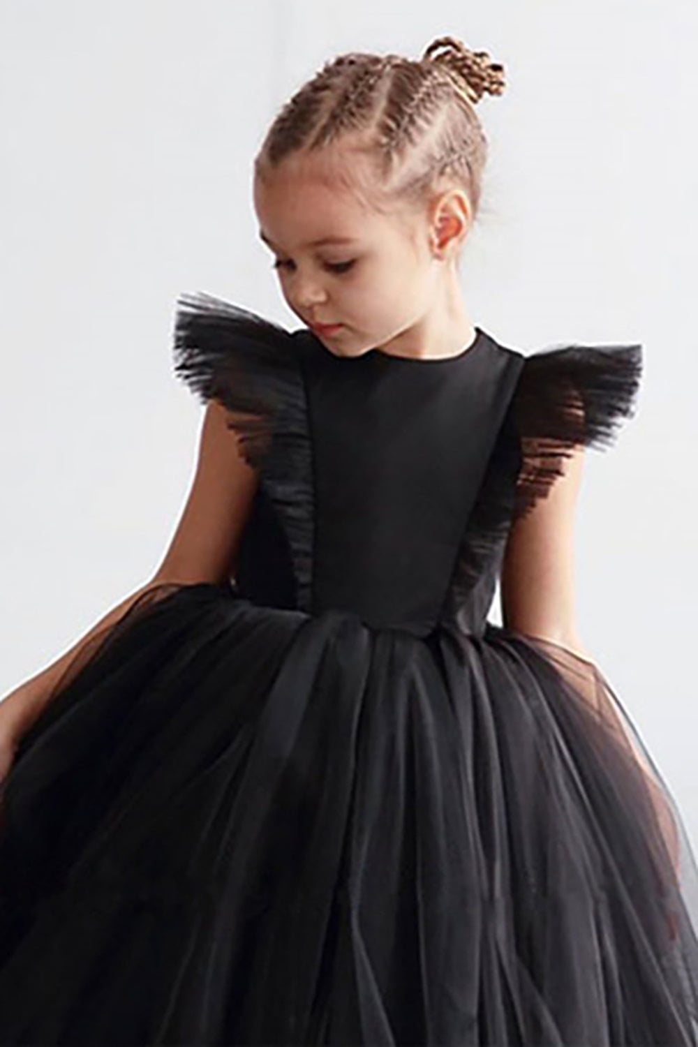 Branco A Linha Pescoço Redondo Mangas Tulle Flor Menina Vestido