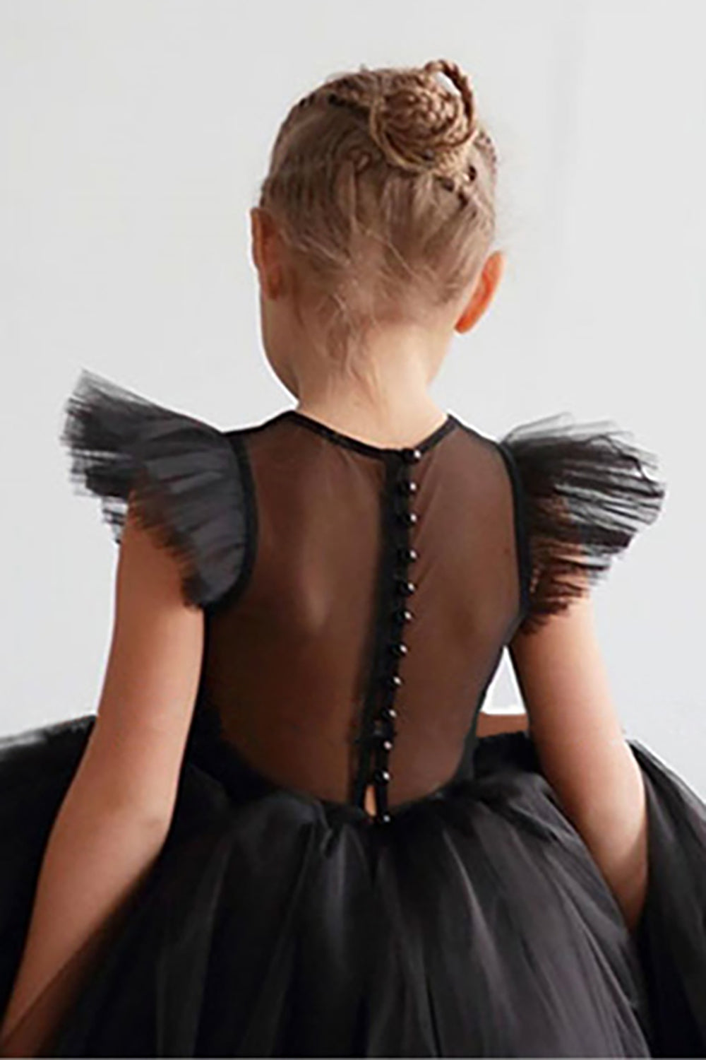 Branco A Linha Pescoço Redondo Mangas Tulle Flor Menina Vestido