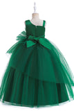 Verde escuro Uma linha sem mangas vestido de menina
