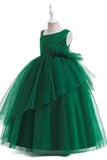 Verde escuro Uma linha sem mangas vestido de menina