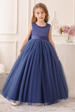 Branco A Line Sleeveless Bowknot Flor Menina Vestido Com Pérolas