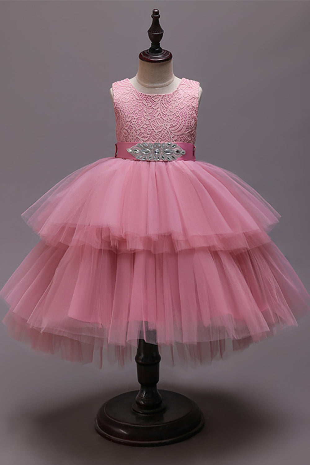 Vestido branco A-Line Tiered Flower Girl com renda