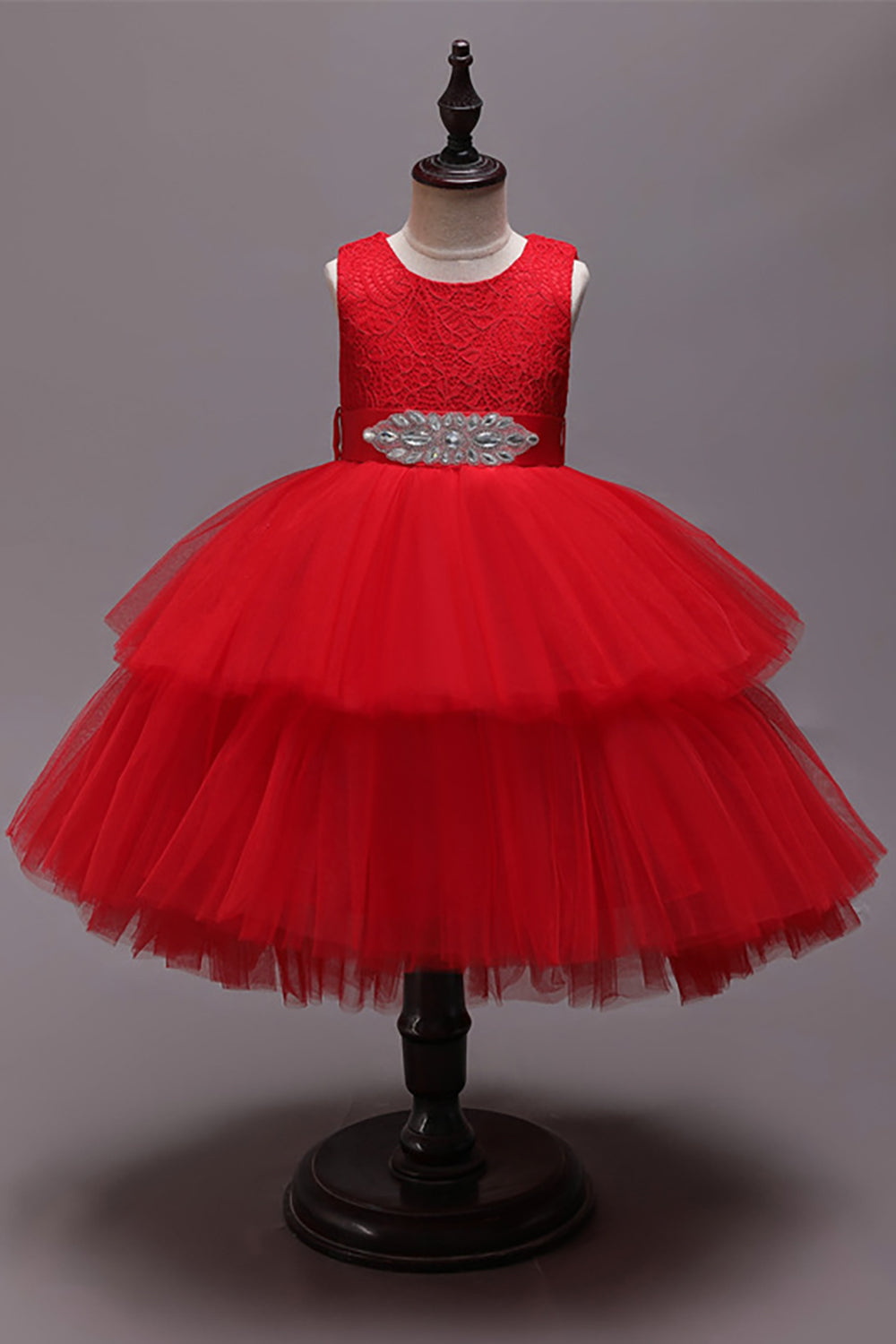 Vestido branco A-Line Tiered Flower Girl com renda