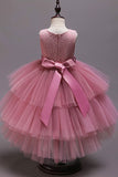 Vestido branco A-Line Tiered Flower Girl com renda