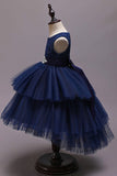 Vestido branco A-Line Tiered Flower Girl com renda