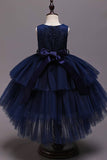 Vestido branco A-Line Tiered Flower Girl com renda