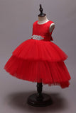 Vestido branco A-Line Tiered Flower Girl com renda