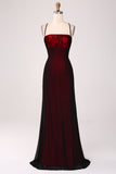 Vestido preto vermelho da bainha da dama de honra com renda-up para trás