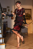 Preto Vermelho 1920s Vestido Mangas Curtas