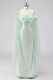 Verde Claro Strapless Cabo Mangas Bainha Vestido de Noiva Convidado