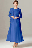 A-Line Azul Royal Chiffon 2-Piece Mãe do Vestido da Noiva