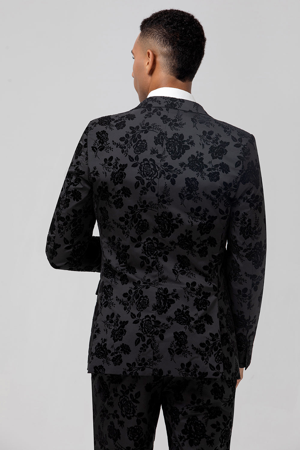 Pico Lapela Preto Jacquard 3 Peça Um Botão Masculino Prom Suits