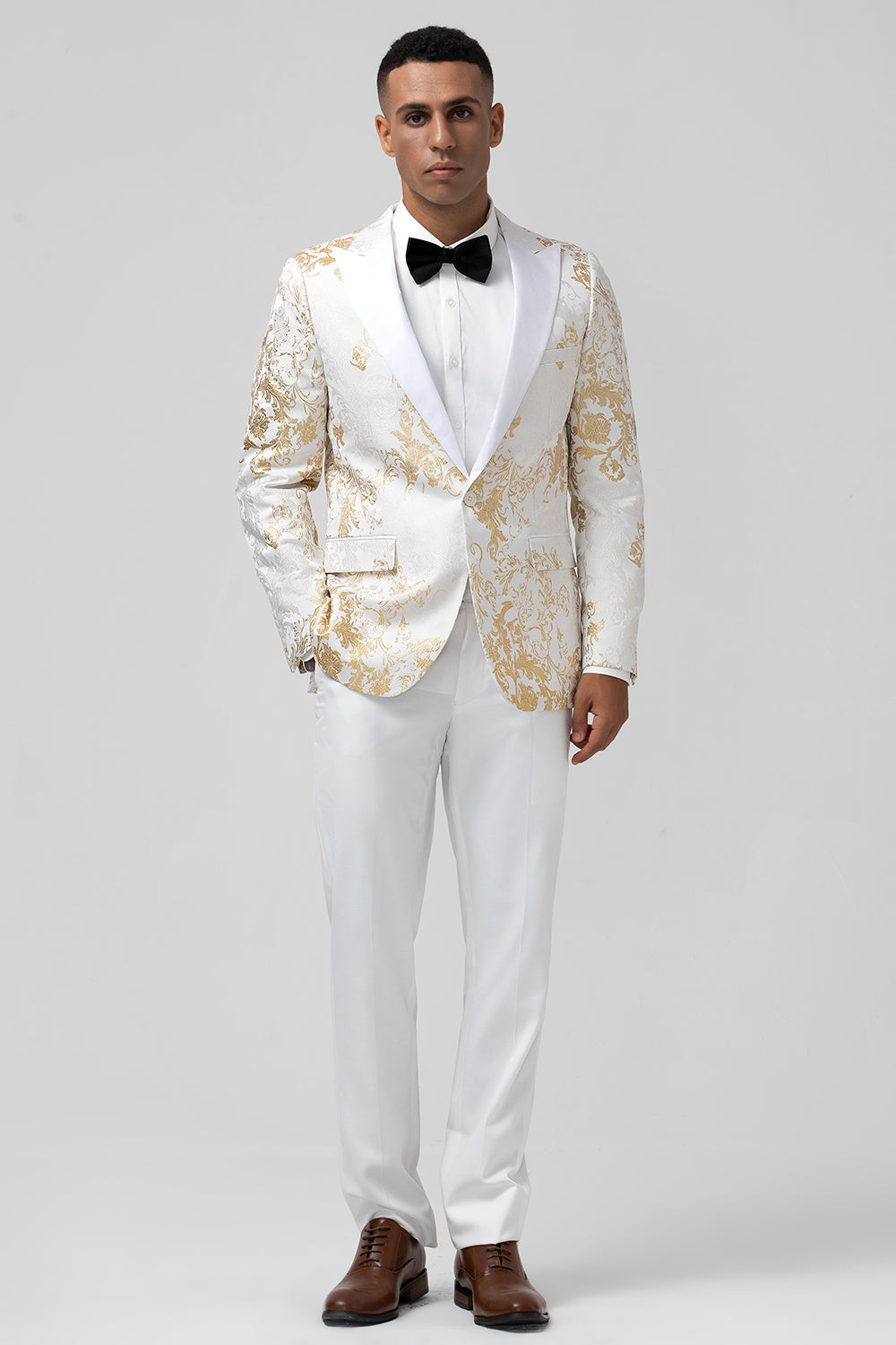 Champagne 2 Piece Pico Lapela Um Botão Jacquard Masculino Prom Suits