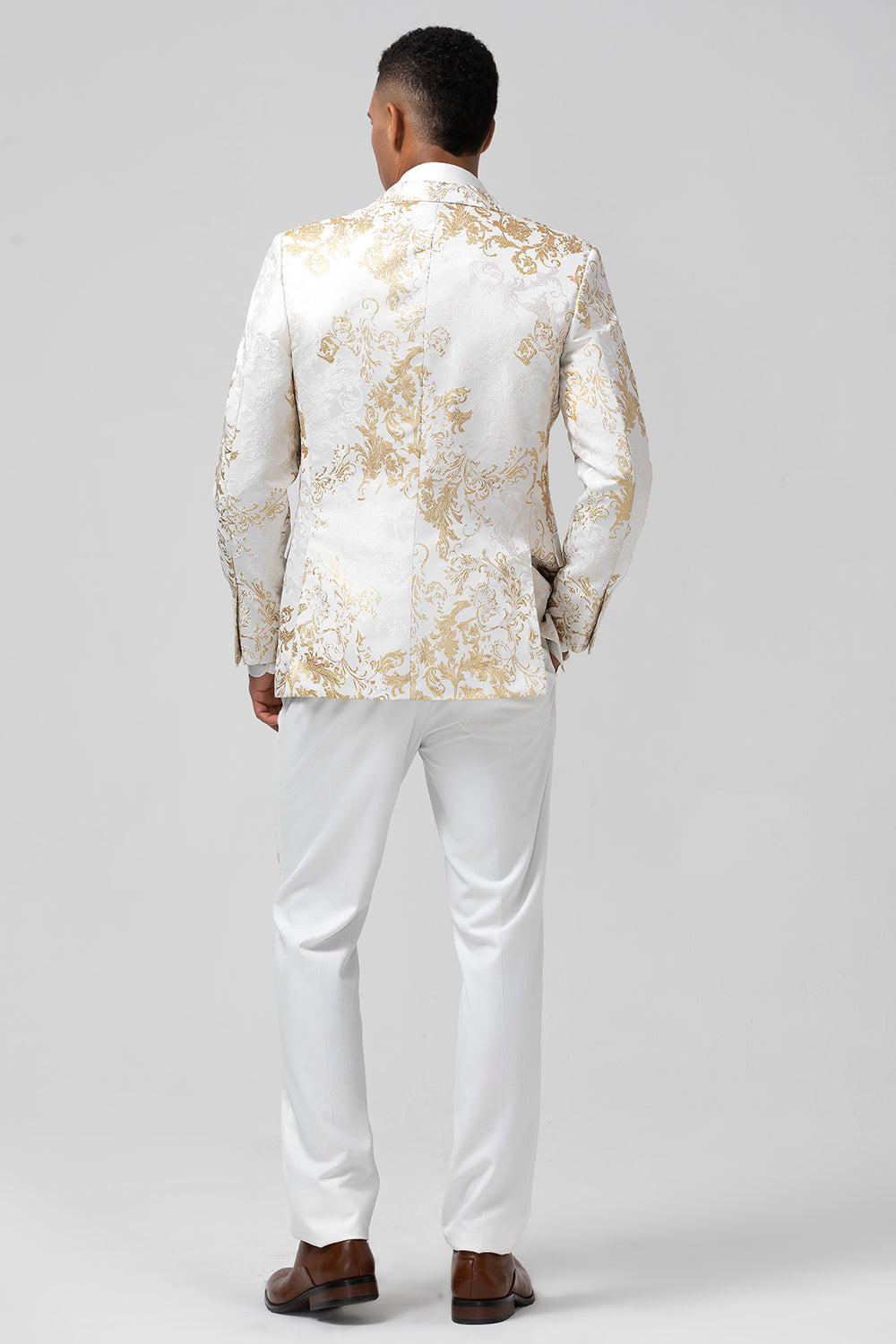 Champagne 2 Piece Pico Lapela Um Botão Jacquard Masculino Prom Suits