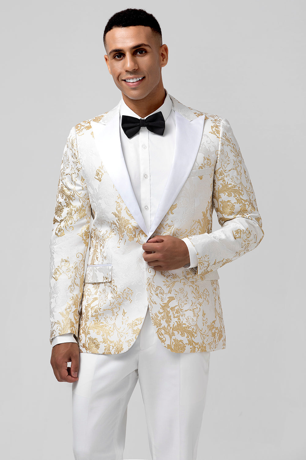 Champagne 2 Piece Pico Lapela Um Botão Jacquard Masculino Prom Suits