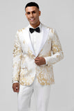 Champagne 2 Piece Pico Lapela Um Botão Jacquard Masculino Prom Suits