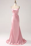Blush Sereia Esparguete Correias Longo Vestido de Baile