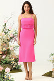 Esparguete Correias Rosa Vestido de Dama de Honor Com Franjas