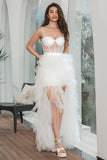 Vestido de festa de noivado branco alto baixo babado com renda