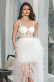 Vestido de festa de noivado branco alto baixo babado com renda