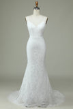 Marfim Sereia Renda Backless Vestido de Noiva