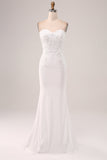 Marfim Strapless Sereia Vestido de Festa de Casamento