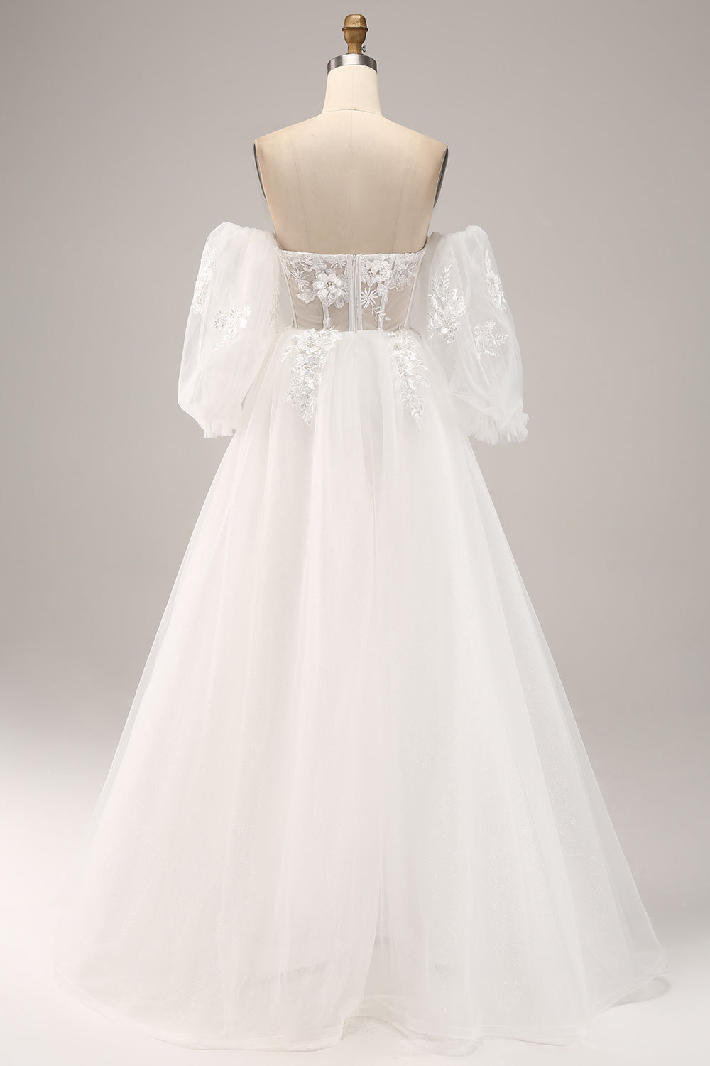Fora do ombro tule vestido de noiva com apliques