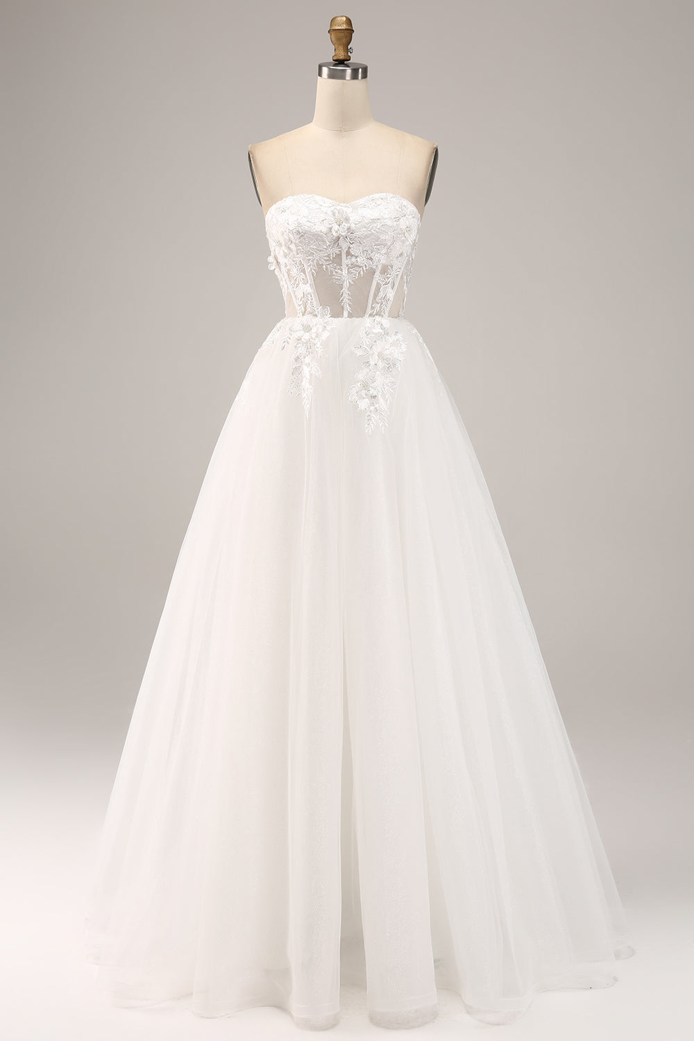 Fora do ombro tule vestido de noiva com apliques