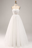 Fora do ombro tule vestido de noiva com apliques