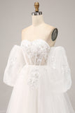 Fora do ombro tule vestido de noiva com apliques