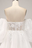 Fora do ombro tule vestido de noiva com apliques