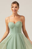 A-Line Tea-Length Corset Tulle Matcha Vestido Madrinha