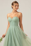 A-Line Tea-Length Corset Tulle Matcha Vestido Madrinha