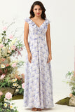 Blush Roxo Flor Boho Chiffon Vestido Madrinha