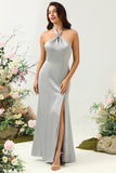 Vestido de Dama de Honor Cinza Halter