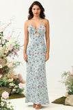 Vestido de Dama de Honor Floral Verde Cinza Sereia