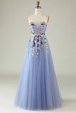 Uma linha querida lavanda longo vestido de baile com apliques